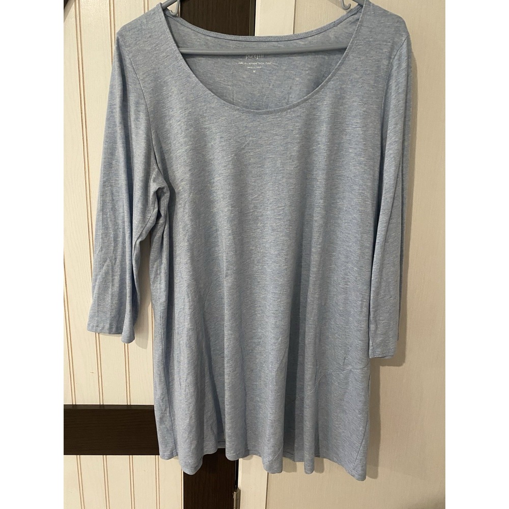 Pure J Jill Shirt Womens Size Medium Light Blue Asymmetrical Tunic 3/4 Sleeve